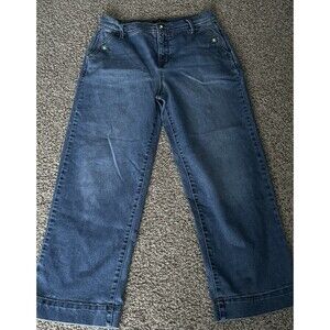 Cropped Curve Appeal High Rise Wide Leg Stretch Blue Jeans Size 8